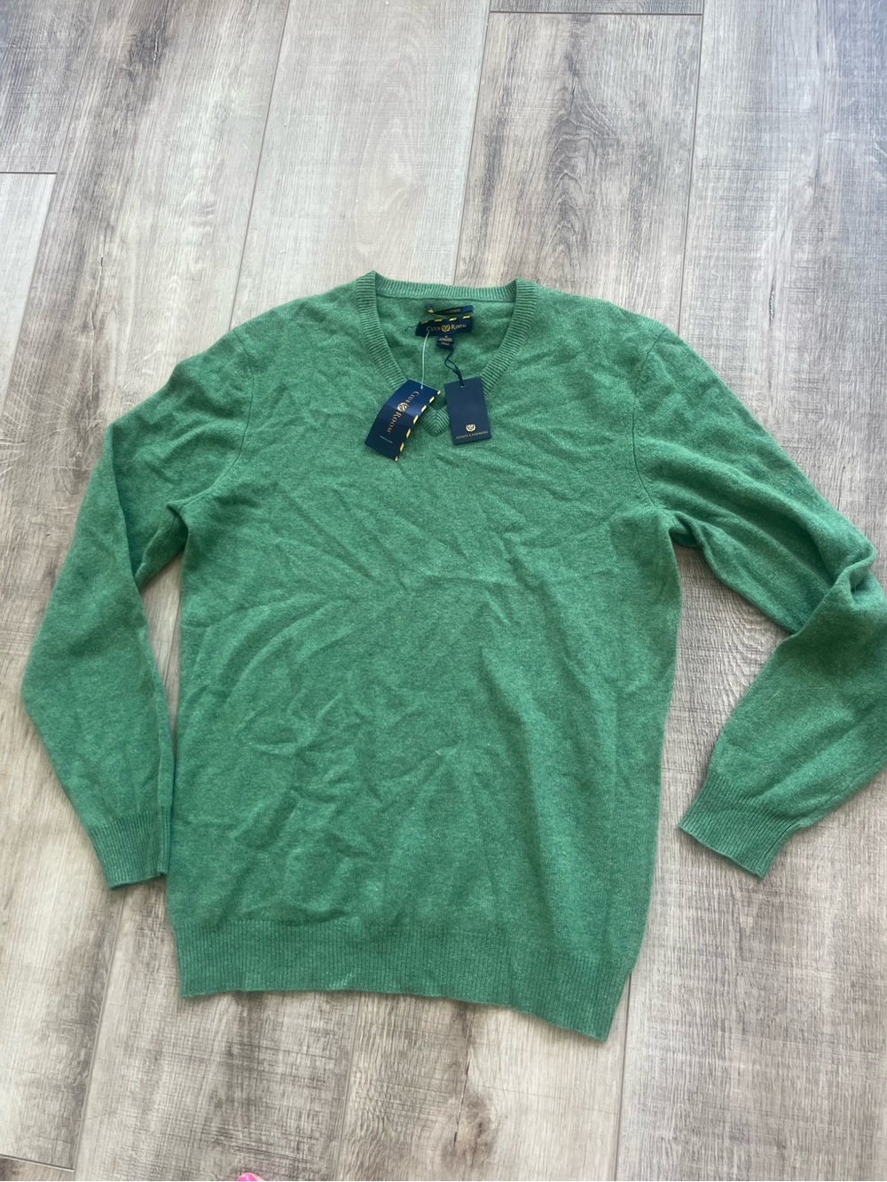 NWT CLUB ROOM 100% 2 Ply ESTATE Cashmere  S V Neck Pullover Sweater Green $195